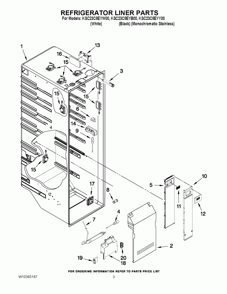 REFRIGERATOR LINER PARTS Diagram and Parts List for KSC23C9EYW00  KitchenAid Refrigerator