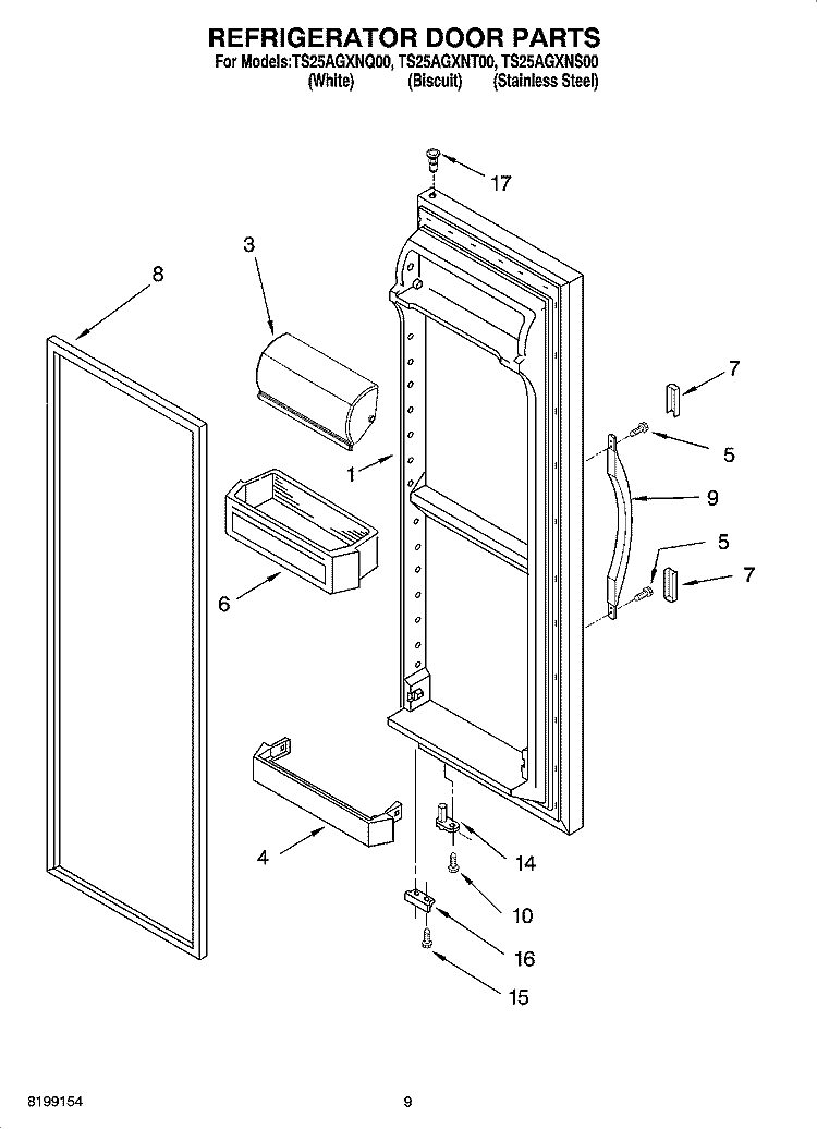 REFRIGERATOR DOOR PARTS Diagram and Parts List for TS25AGXNS00  Estate Refrigerator