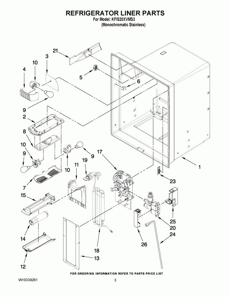 REFRIGERATOR LINER PARTS Diagram and Parts List for KFIS20XVMS3  KitchenAid Refrigerator