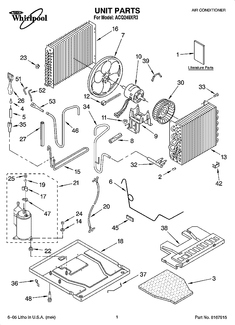 UNIT PARTS Diagram and Parts List for ACQ249XR3  Whirlpool Air Conditioner
