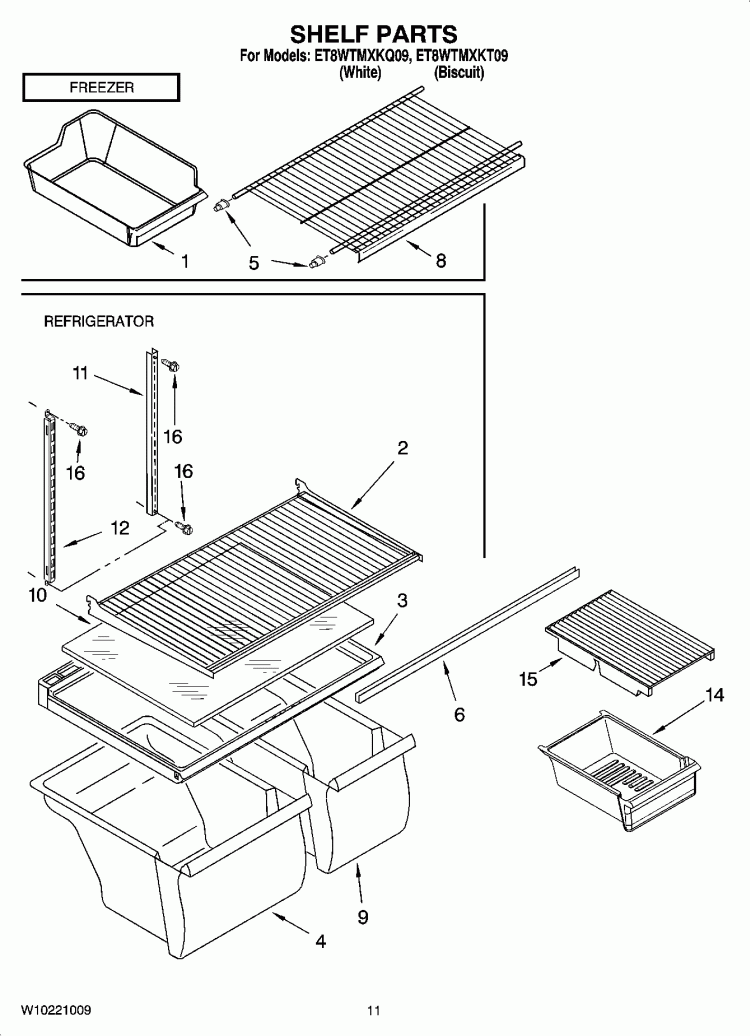 SHELF PARTS, OPTIONAL PARTS Diagram and Parts List for ET8WTMXKQ09  Whirlpool Refrigerator