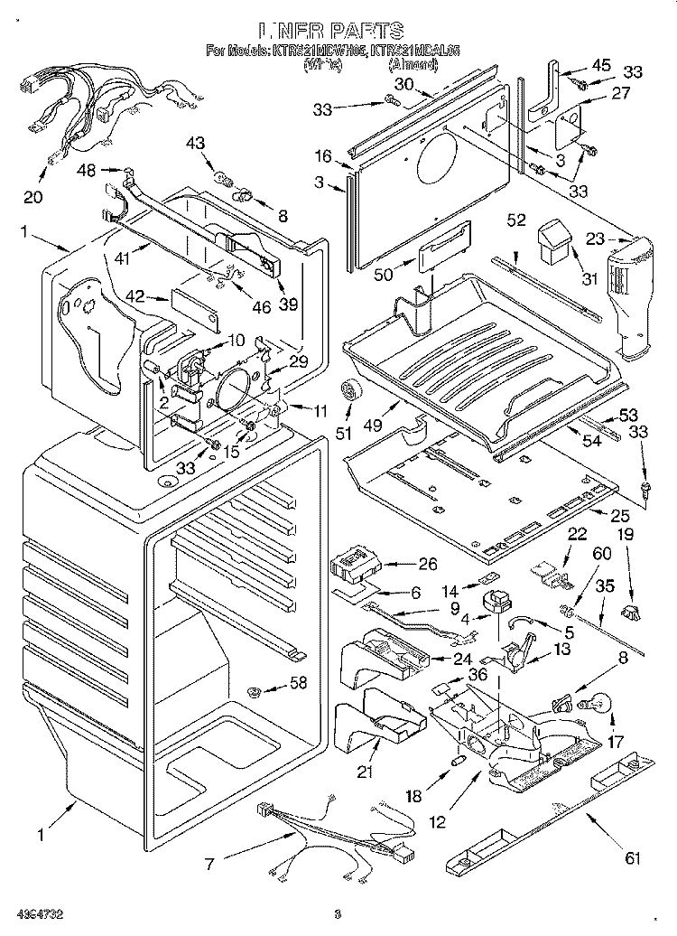 LINER Diagram and Parts List for KTRS21MDAL05  KitchenAid Refrigerator