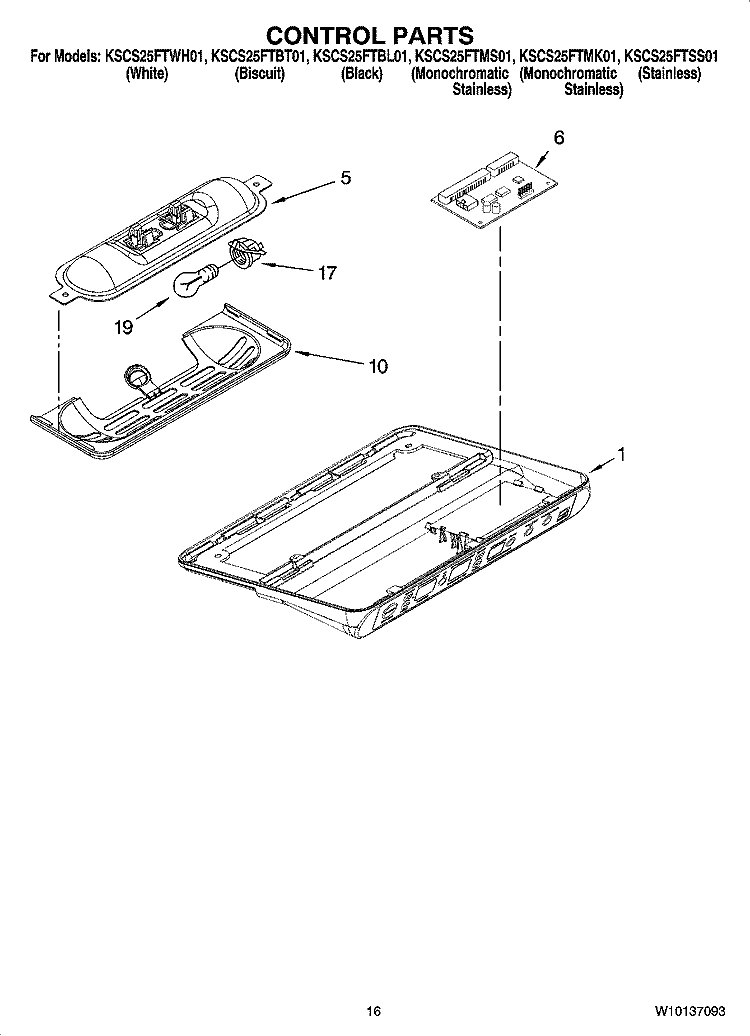 CONTROL PARTS Diagram and Parts List for KSCS25FTMK01  KitchenAid Refrigerator