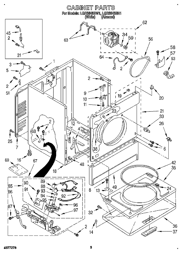 CABINET Diagram and Parts List for LGR6646BW1  Whirlpool Dryer