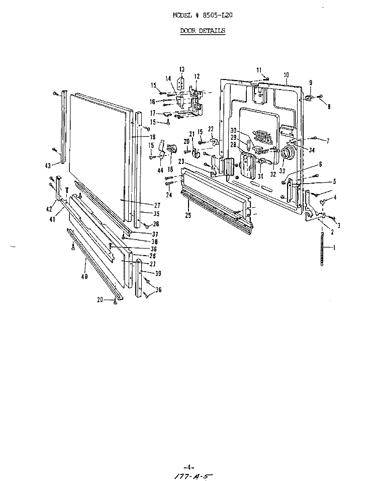 DOOR Diagram and Parts List for 8505L20  Roper Dishwasher