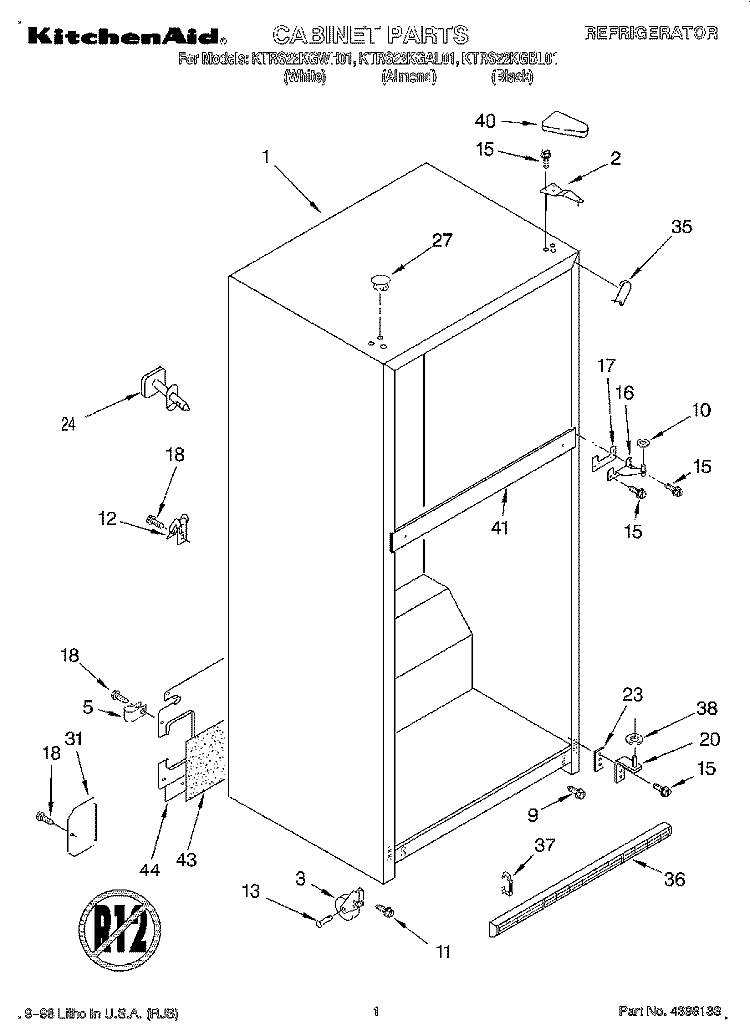 CABINET Diagram and Parts List for KTRS22KGBL01  KitchenAid Refrigerator