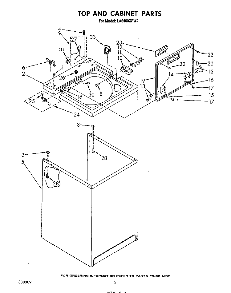 TOP AND CABINET , NOT ILLUSTRATED AND OPTIONAL Diagram and Parts List for LA6400XPW4  Whirlpool Washer