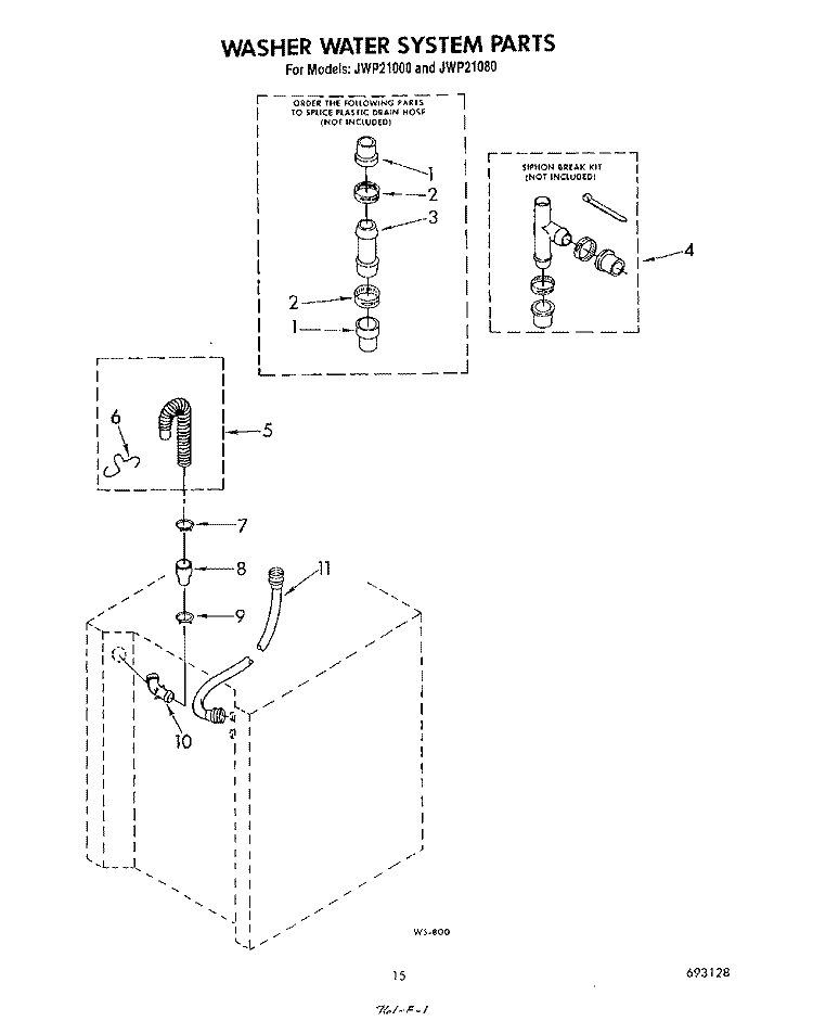 WASHER WATER SYSTEM Diagram and Parts List for JWP21000  Whirlpool Washer Dryer Combo