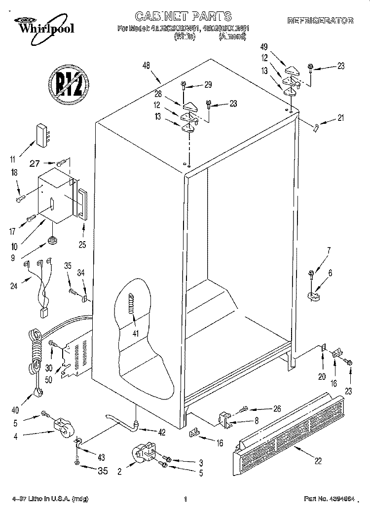CABINET Diagram and Parts List for 4ED20ZKXDN01  Whirlpool Refrigerator