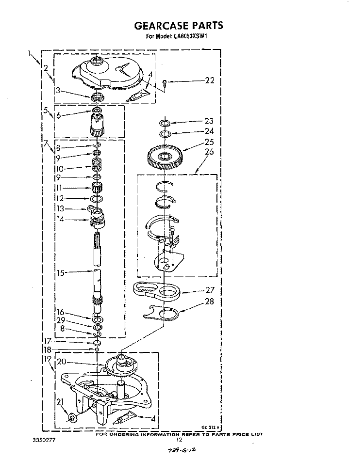 GEARCASE Diagram and Parts List for LA6053XSW1  Whirlpool Washer