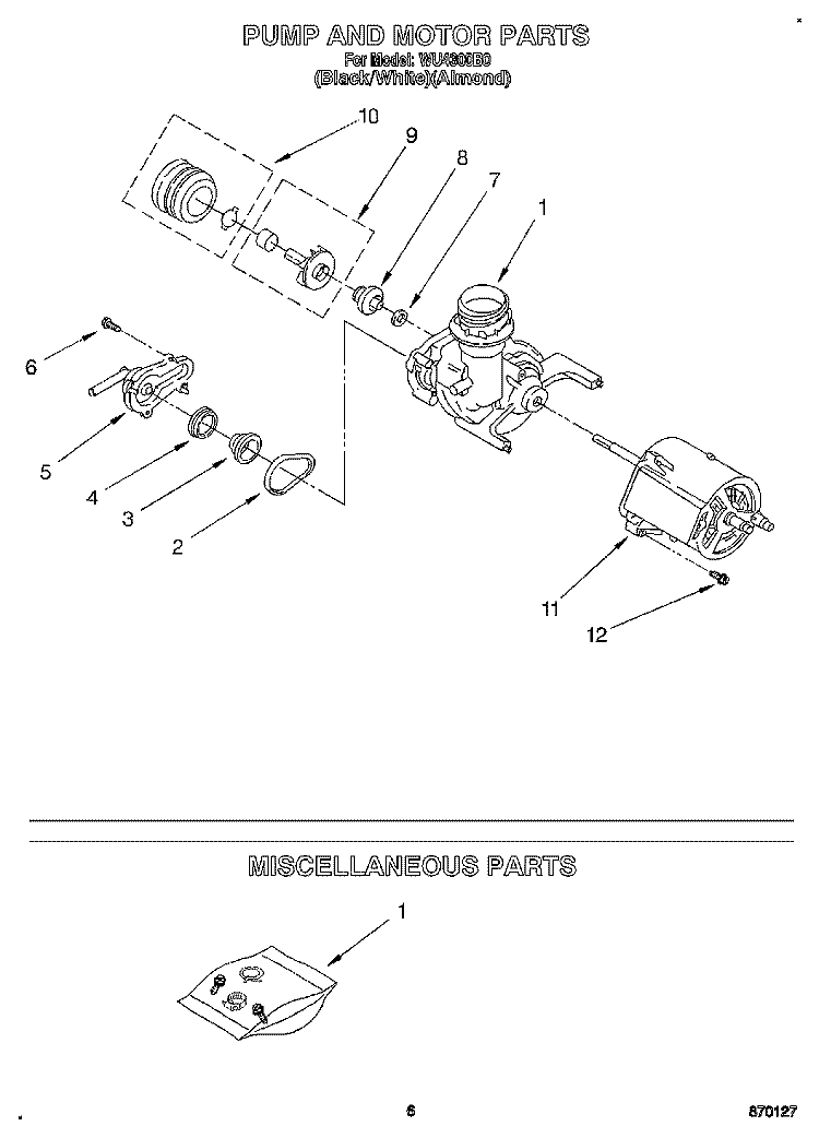 PUMP AND MOTOR, MISCELLANEOUS Diagram and Parts List for WU4300B0  Roper Dishwasher