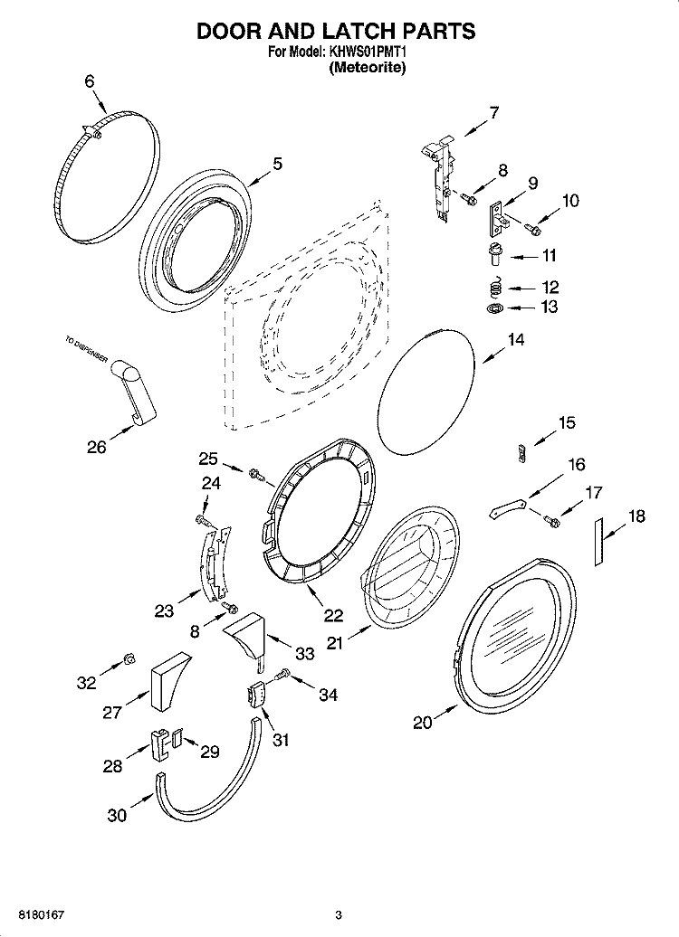 DOOR AND LATCH PARTS Diagram and Parts List for KHWS01PMT1  KitchenAid Washer