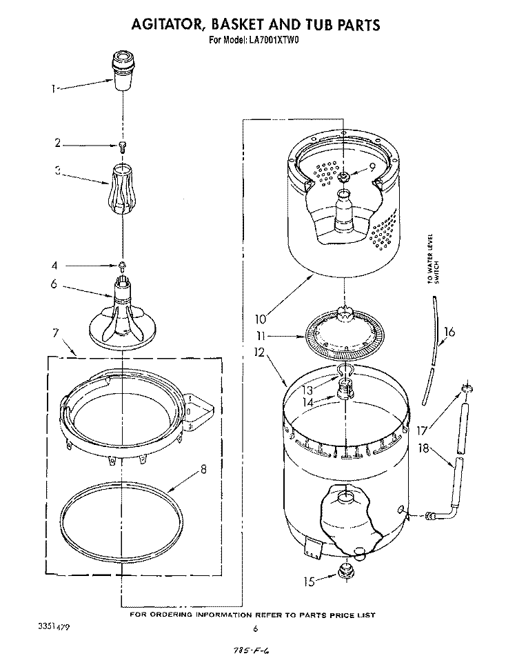 AGITATOR, BASKET AND TUB Diagram and Parts List for LA7001XTW0  Whirlpool Washer