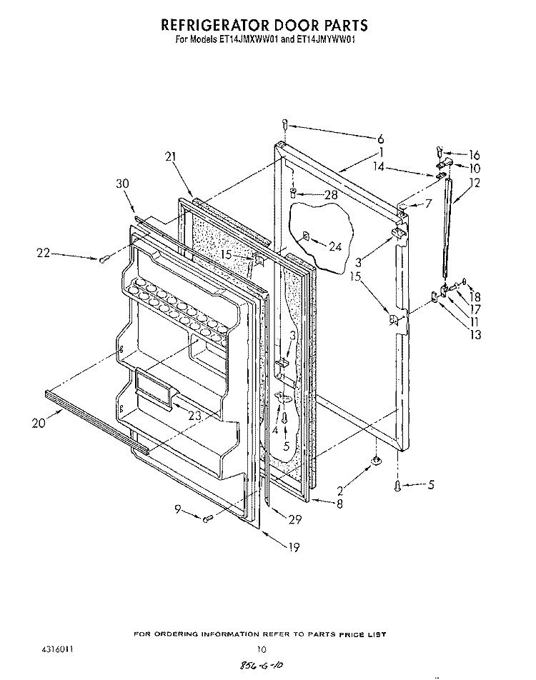 REFRIGERATOR DOOR Diagram and Parts List for ET14JMXWW01  Whirlpool Refrigerator