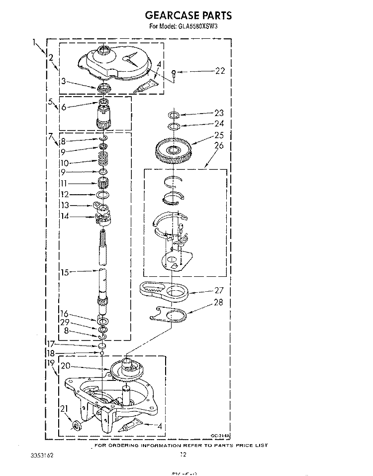 GEARCASE Diagram and Parts List for GLA5580XSF3  Whirlpool Washer