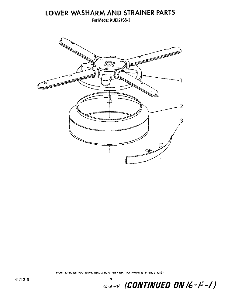 LOWER WASHARM AND STRAINER Diagram and Parts List for KUDI21SS2  KitchenAid Dishwasher