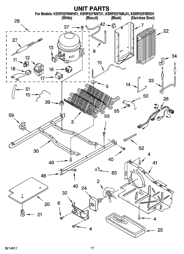 UNIT PARTS Diagram and Parts List for KSRP22FNBL01  KitchenAid Refrigerator
