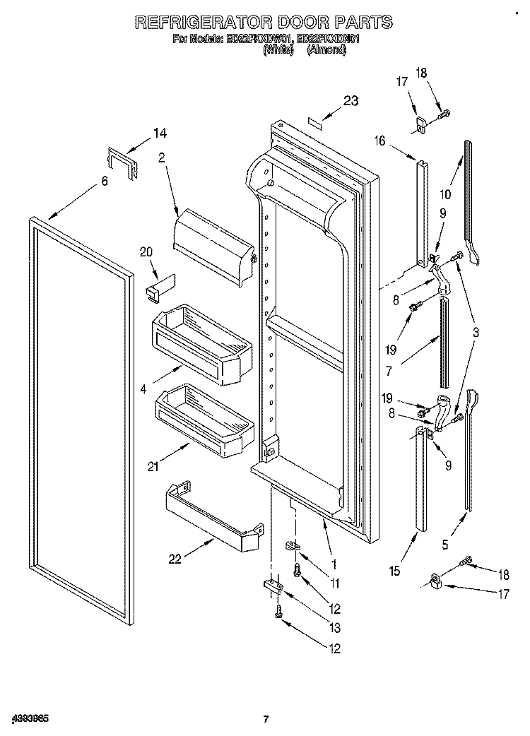 REFRIGERATOR DOOR Diagram and Parts List for ED22PKXDW01  Whirlpool Refrigerator
