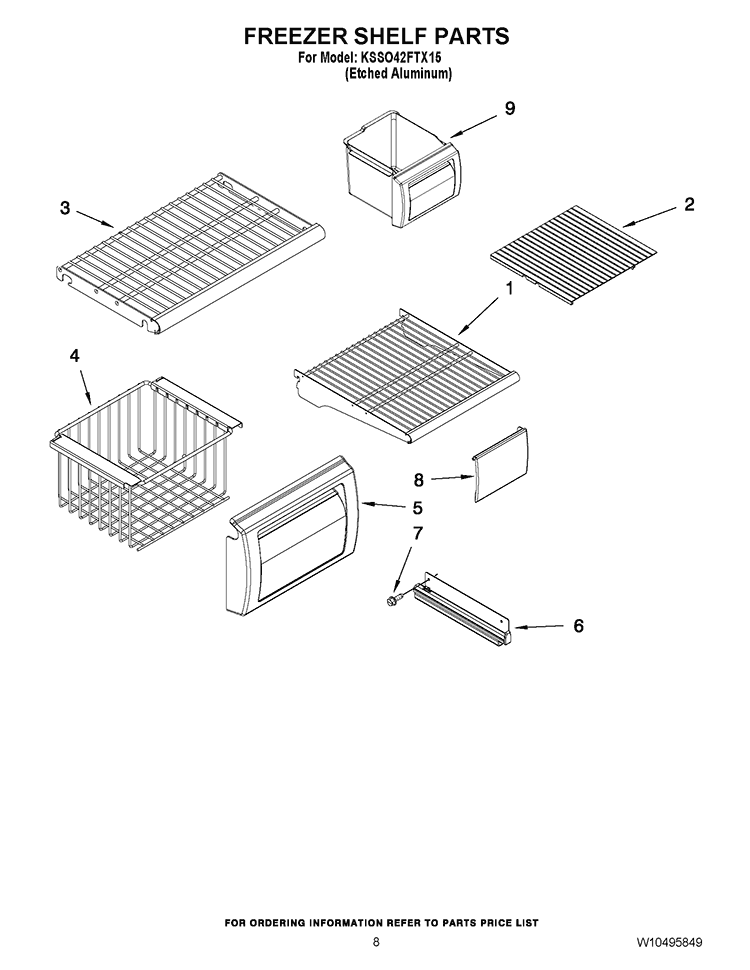 FREEZER SHELF PARTS Diagram and Parts List for KSSO42FTX15  KitchenAid Refrigerator