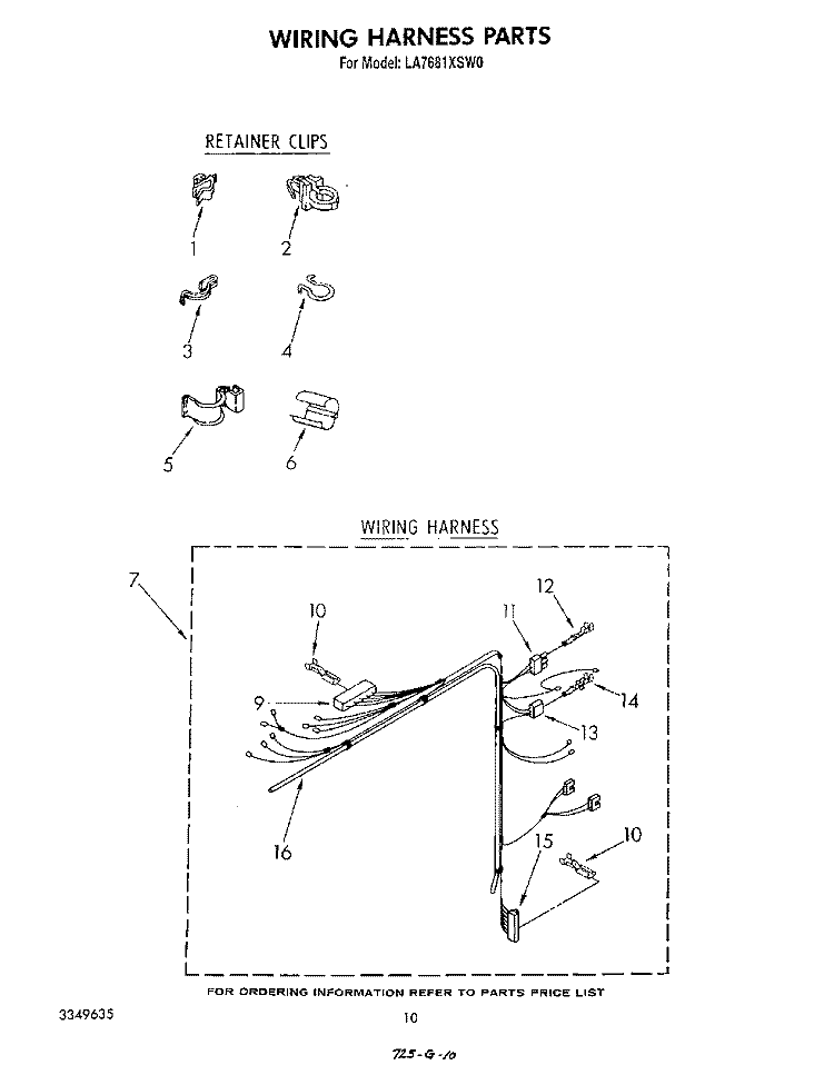 WIRING HARNESS Diagram and Parts List for LA7681XSW0  Whirlpool Washer