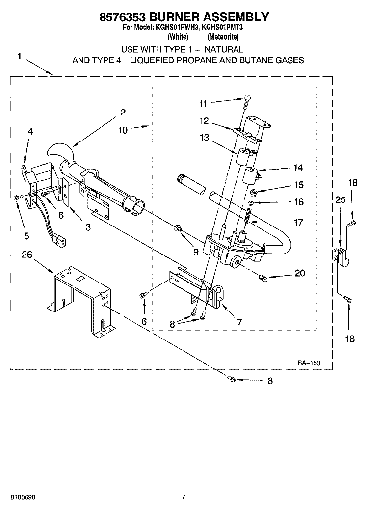8576353 BURNER ASSEMBLY Diagram and Parts List for KGHS01PMT3  KitchenAid Dryer