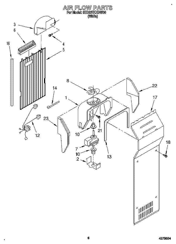 AIR FLOW Diagram and Parts List for 6ED20TKXDW00  Whirlpool Refrigerator