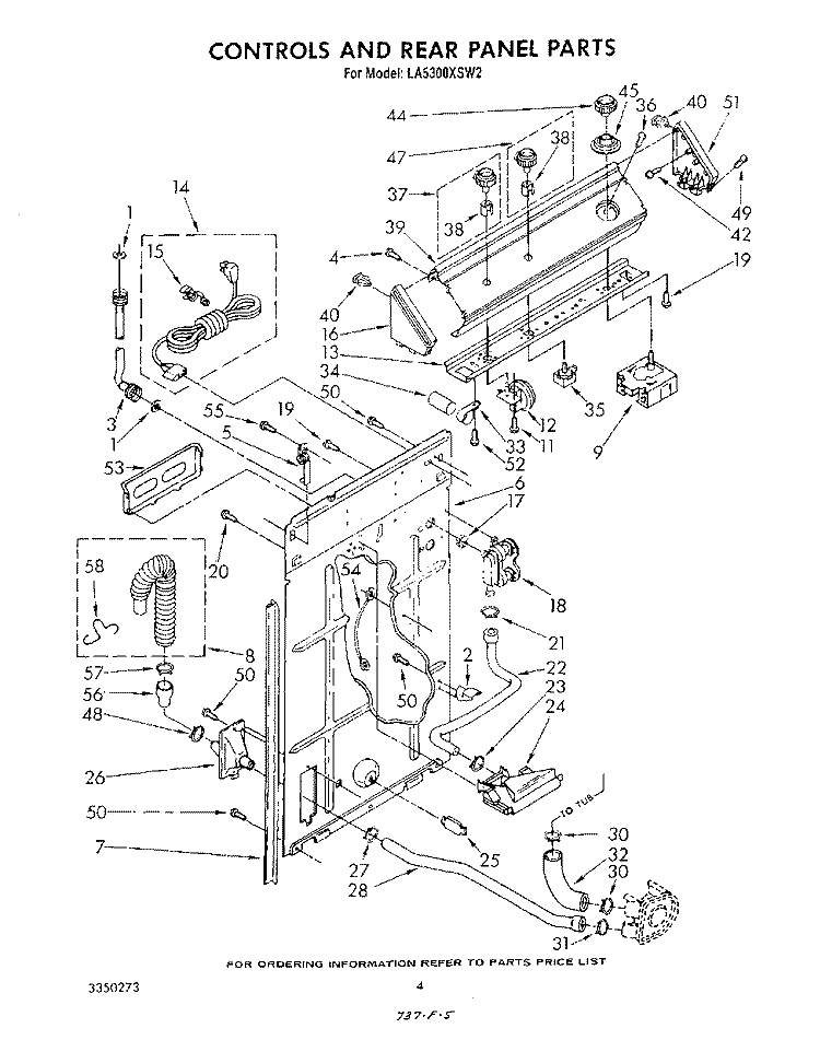 CONTROLS AND REAR PANEL Diagram and Parts List for LA5300XSW2  Whirlpool Washer