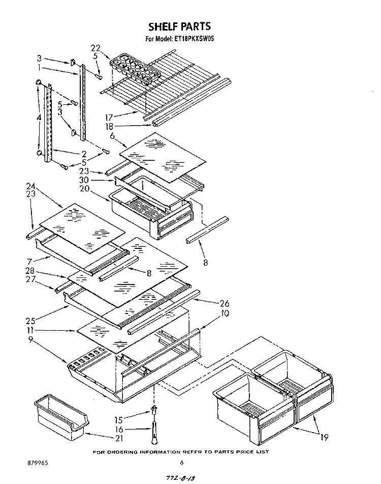 SHELF Diagram and Parts List for ET18PKXSW05  Whirlpool Refrigerator