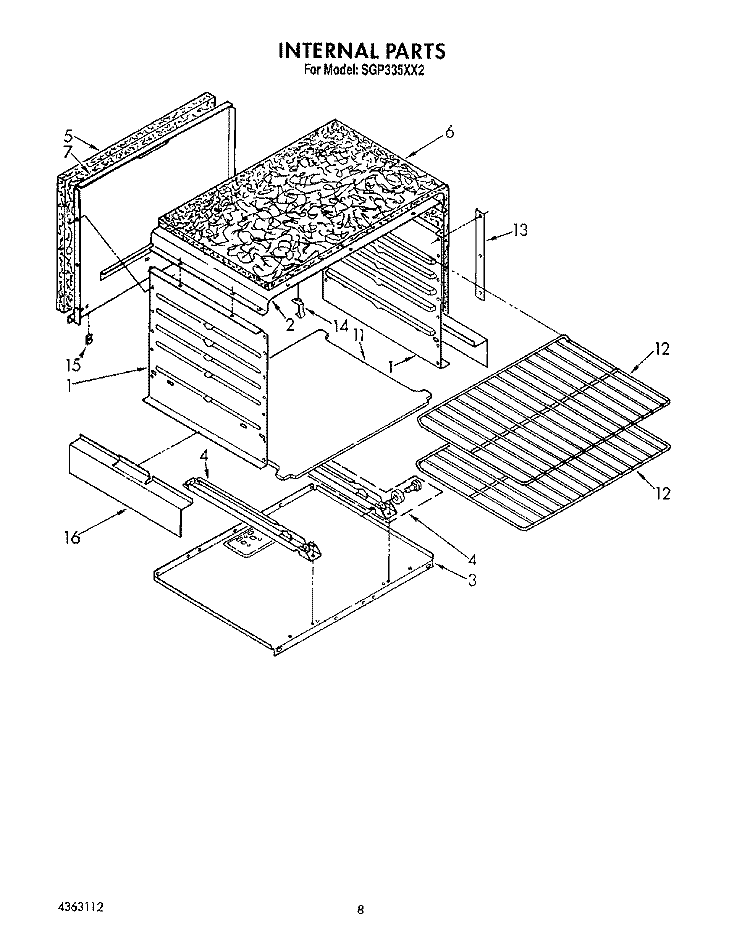 INTERNAL Diagram and Parts List for SGP335XX2  Roper Range