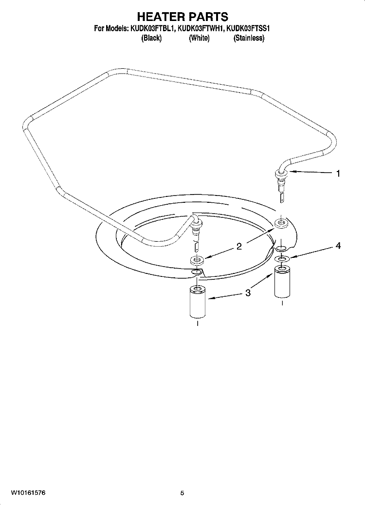 HEATER PARTS Diagram and Parts List for KUDK03FTSS1  KitchenAid Dishwasher