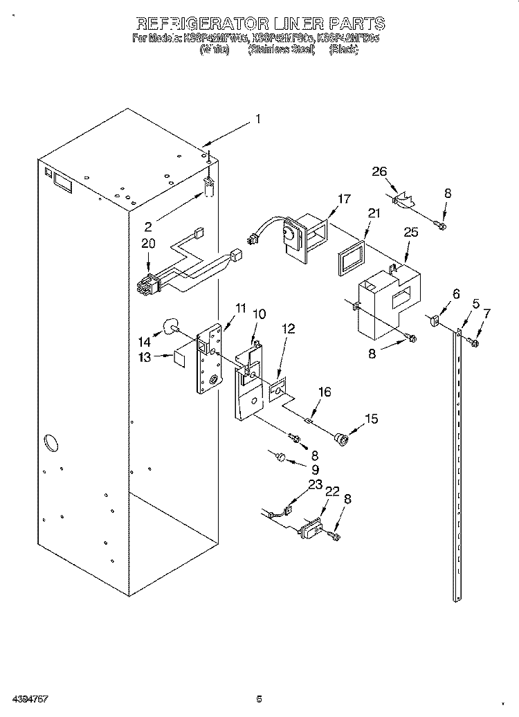 REFRIGERATOR LINER Diagram and Parts List for KSSP42MFB05  KitchenAid Refrigerator