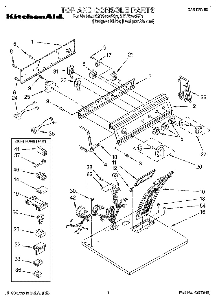 TOP AND CONSOLE, LIT/OPTIONAL Diagram and Parts List for KGYS700EQ1  KitchenAid Dryer