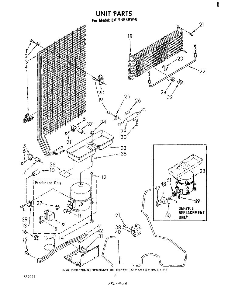 UNIT Diagram and Parts List for EV15HKXRW0  Whirlpool Freezer