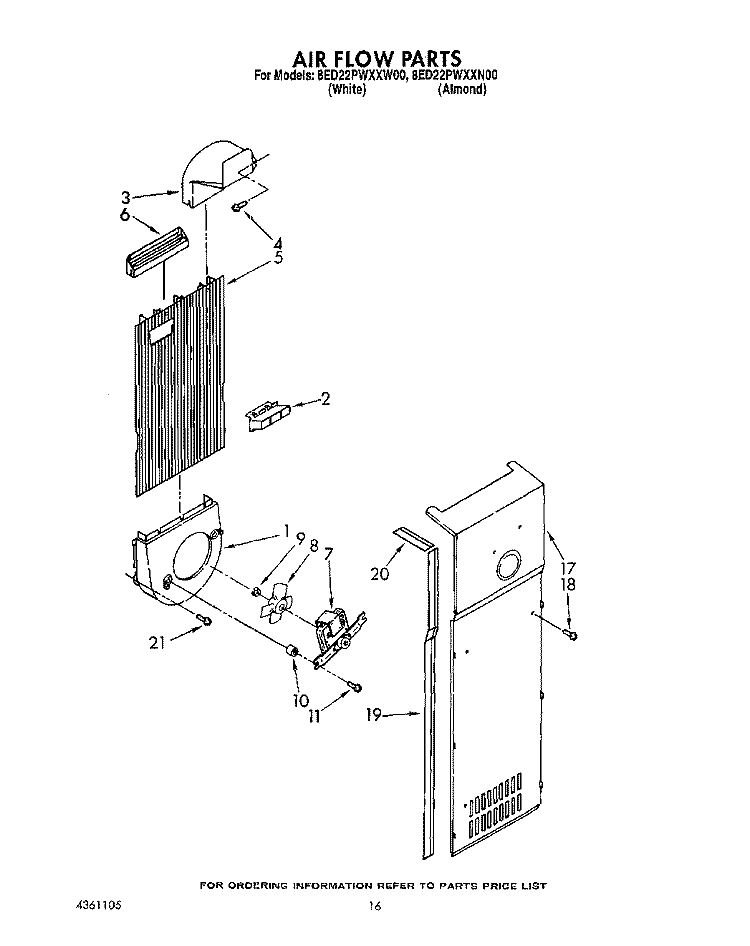 AIR FLOW Diagram and Parts List for 8ED22PWXXN00  Whirlpool Refrigerator