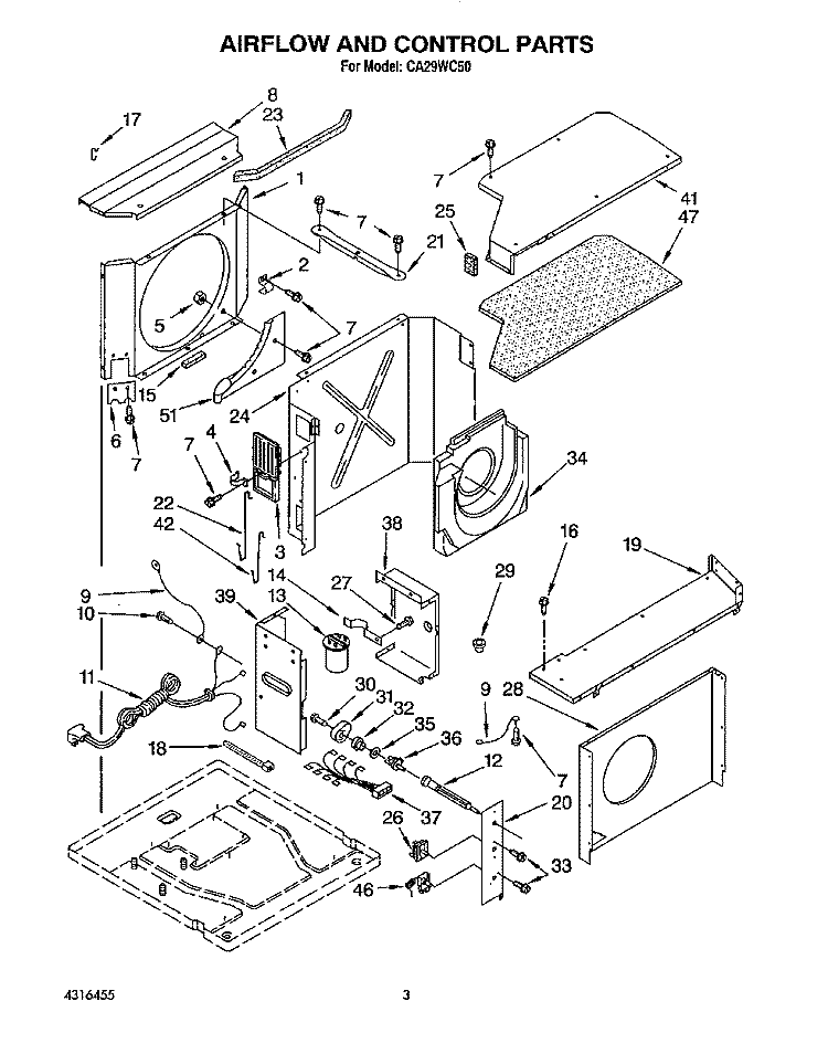 AIRFLOW AND CONTROL Diagram and Parts List for CA29WC50  Whirlpool Air Conditioner