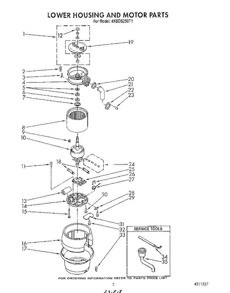 SECTION Diagram and Parts List for 4KBDS250T1  KitchenAid Food Waste Disposer
