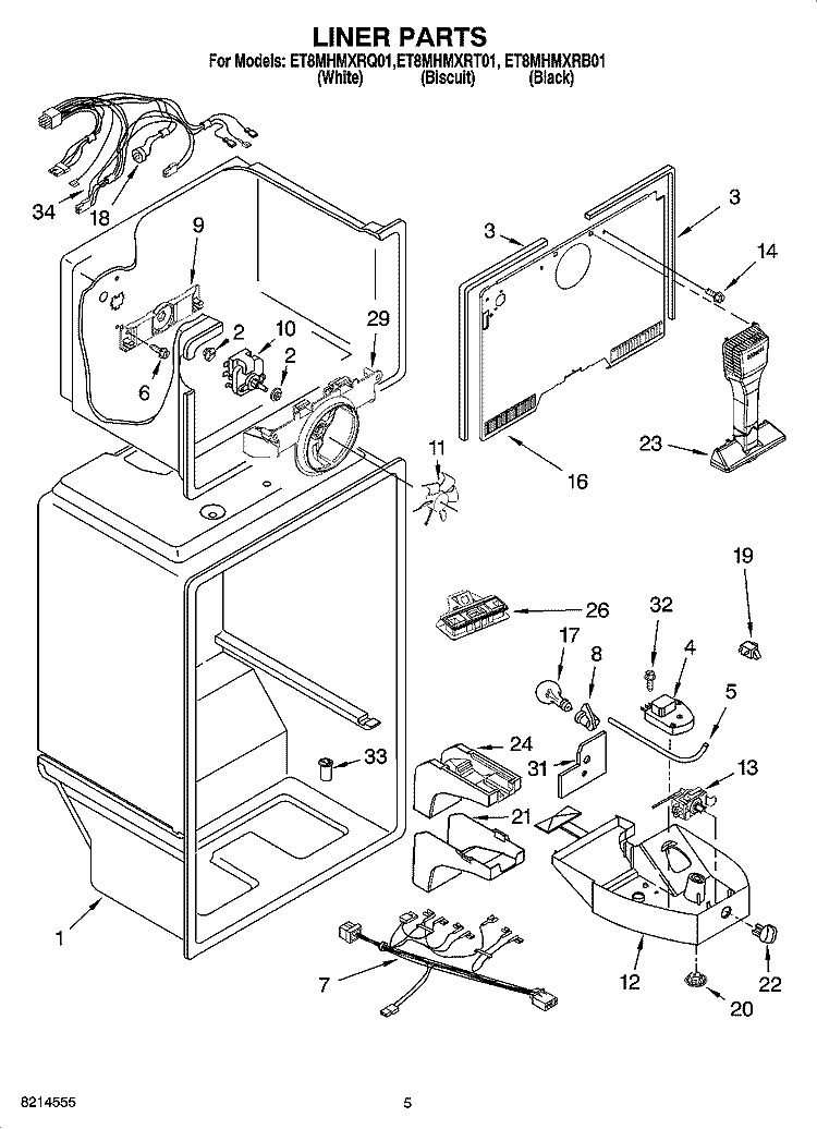 LINER PARTS Diagram and Parts List for ET8MHMXRB01  Whirlpool Refrigerator