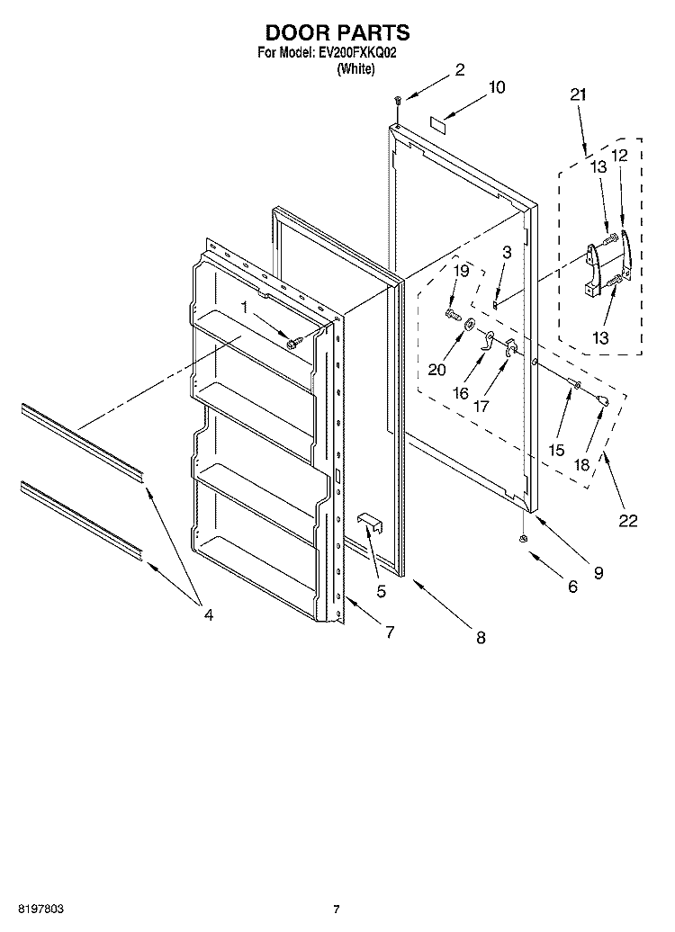 DOOR Diagram and Parts List for EV200FXKQ02  Whirlpool Freezer