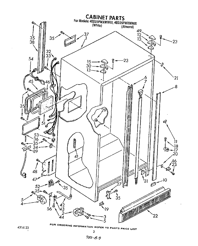 CABINET Diagram and Parts List for 4ED25PWXWN00  Whirlpool Refrigerator