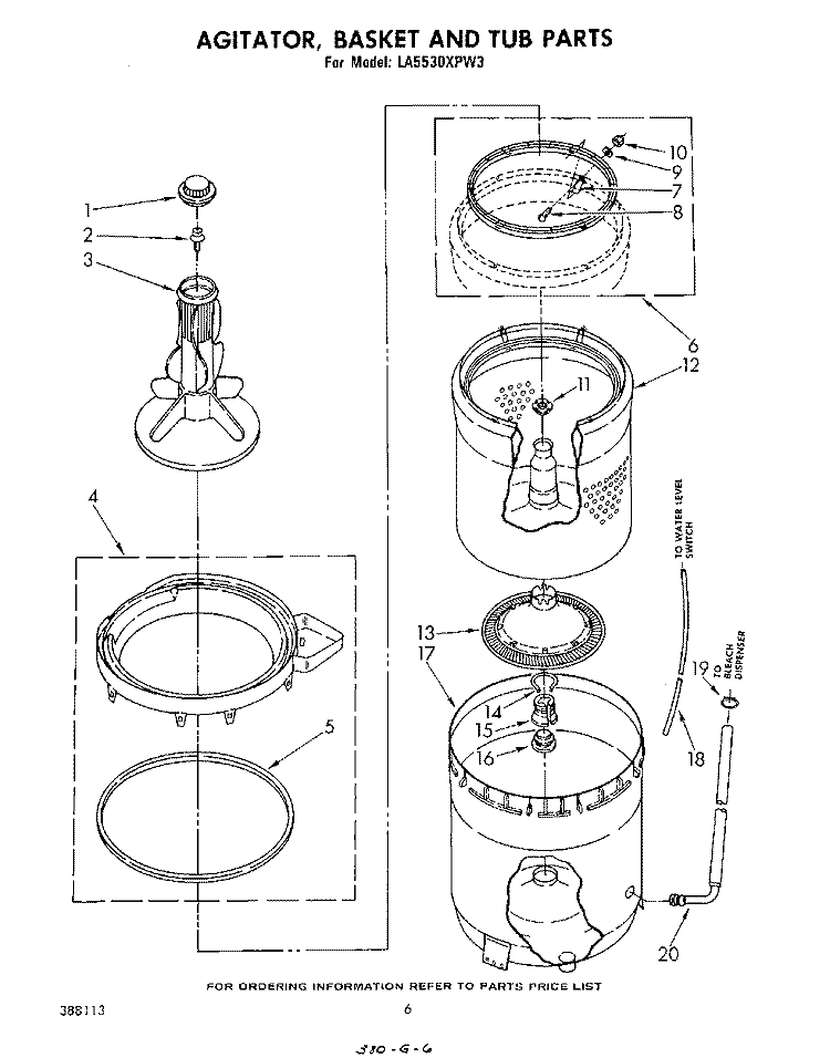 AGITATOR, BASKET AND TUB Diagram and Parts List for LA5530XPW3  Whirlpool Washer
