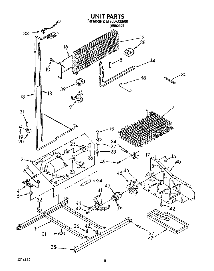 UNIT Diagram and Parts List for ET20DKXXN00  Whirlpool Refrigerator