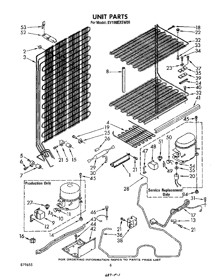 UNIT Diagram and Parts List for EV190EXSW00  Whirlpool Freezer