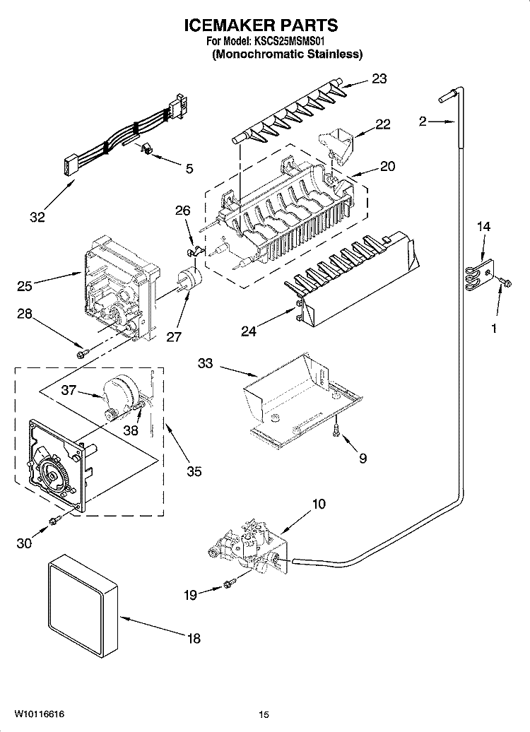 ICEMAKER PARTS, OPTIONAL PARTS (NOT INCLUDED) Diagram and Parts List for KSCS25MSMS01  KitchenAid Refrigerator
