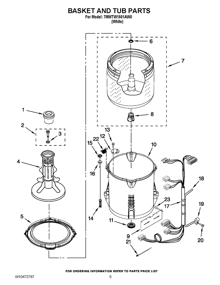 BASKET AND TUB PARTS Diagram and Parts List for 7MWTW1501AW0  Whirlpool Washer