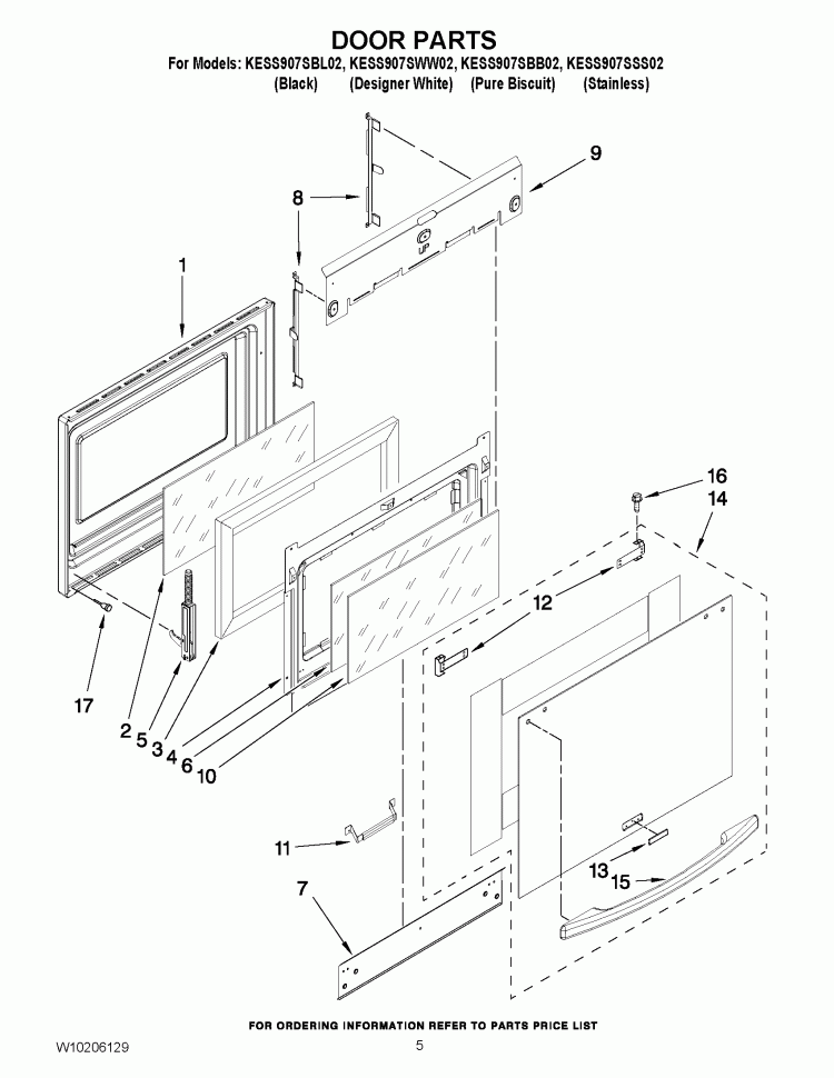 DOOR PARTS Diagram and Parts List for KESS907SBB02  KitchenAid Range