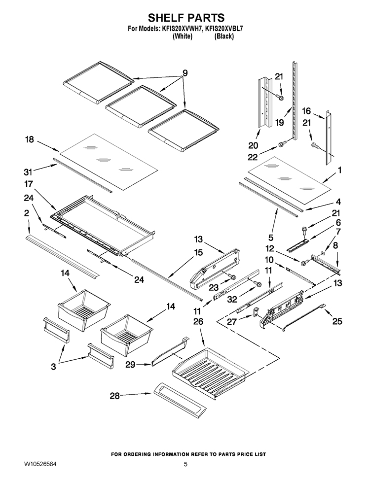 SHELF PARTS Diagram and Parts List for KFIS20XVBL7  KitchenAid Refrigerator