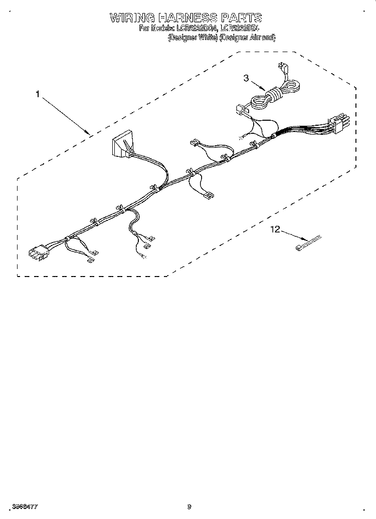 WIRING HARNESS Diagram and Parts List for LCR5232DZ4  Whirlpool Washer