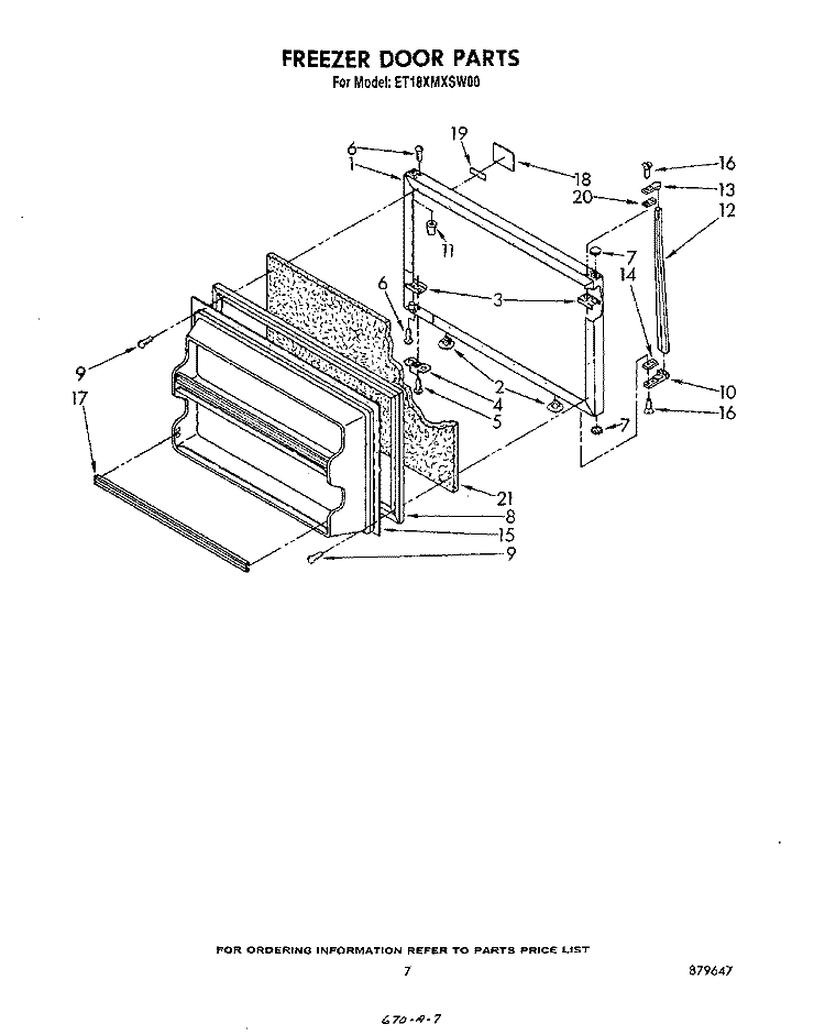 FREEZER DOOR Diagram and Parts List for ET18XMXSW00  Whirlpool Refrigerator