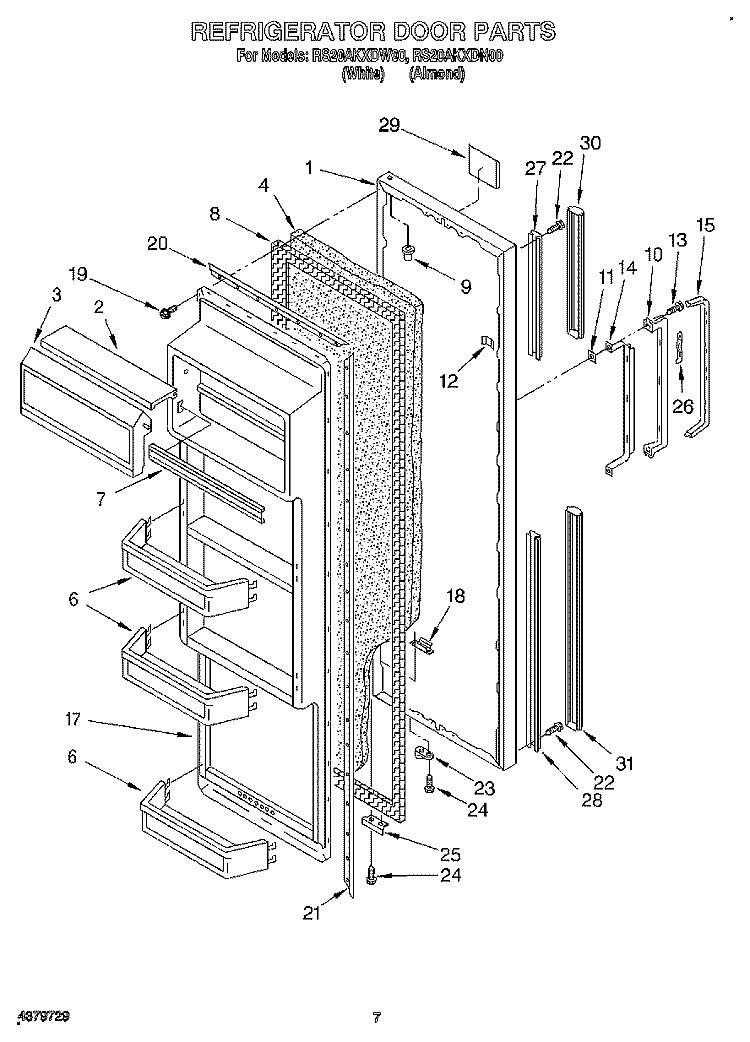 REFRIGERATOR DOOR Diagram and Parts List for RS20AKXDN00  Roper Refrigerator
