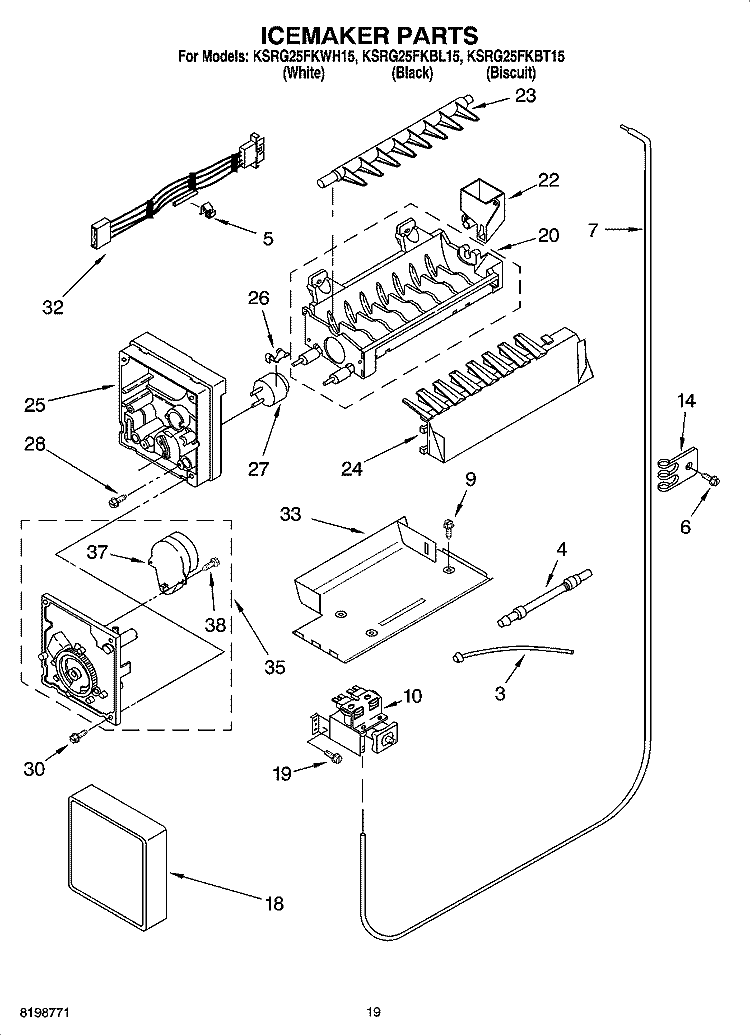ICEMAKER PARTS, PARTS NOT ILLUSTRATED Diagram and Parts List for KSRG25FKBL15  KitchenAid Refrigerator